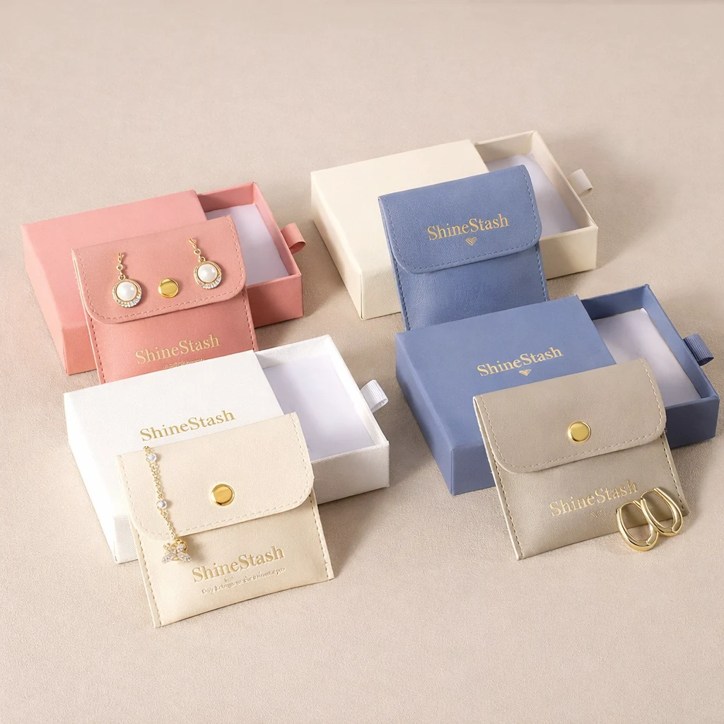 custom jewelry pouch with logo drawer box set multicolor