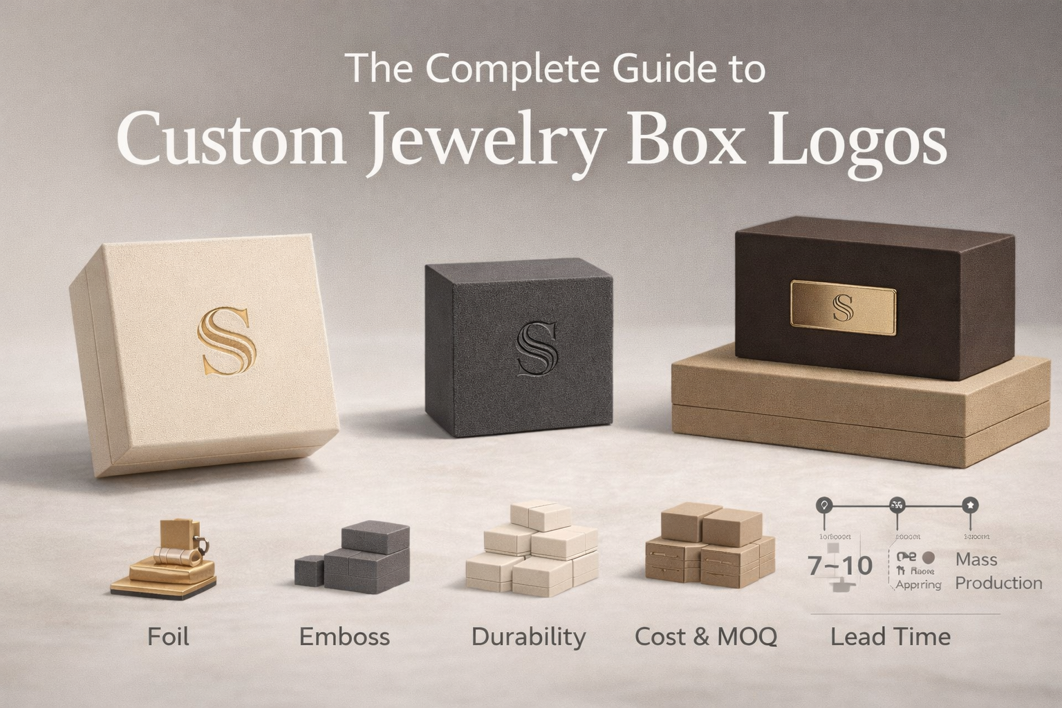 Complete guide to custom jewelry box logos including foil stamping embossing durability MOQ and lead time