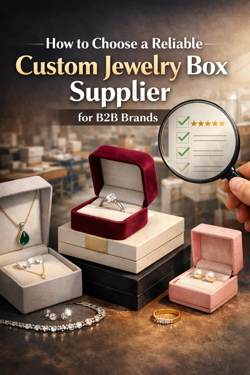 Learn how to evaluate a custom jewelry box supplier for quality, MOQ, lead time, customization, and long-term B2B cooperation.