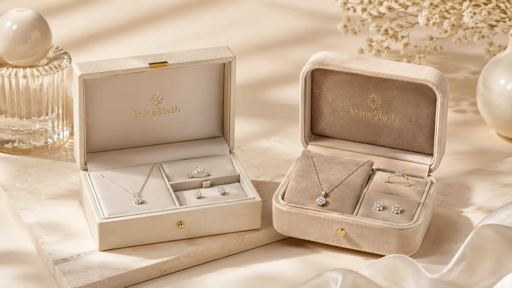 Leatherette vs velvet jewelry boxes comparison for custom B2B jewelry packaging